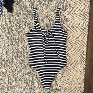 Aerie Striped Lace Up Onepiece Swimsuit Large Navy/White